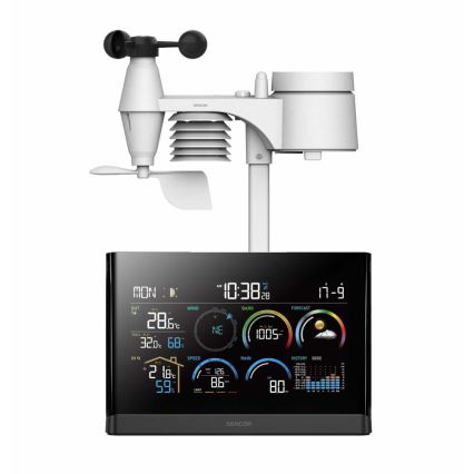 Sencor - Profesionāla meteoroloģiskā stacija ar krāsainu LCD ekrānu un modinātāja pulkstenis 5V/3xAAA + 3xAA