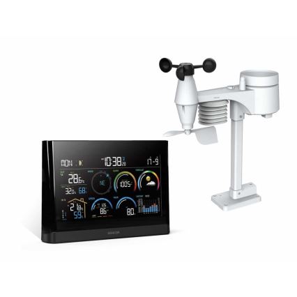 Sencor - Profesionāla meteoroloģiskā stacija ar krāsainu LCD ekrānu un modinātāja pulkstenis 5V/3xAAA + 3xAA
