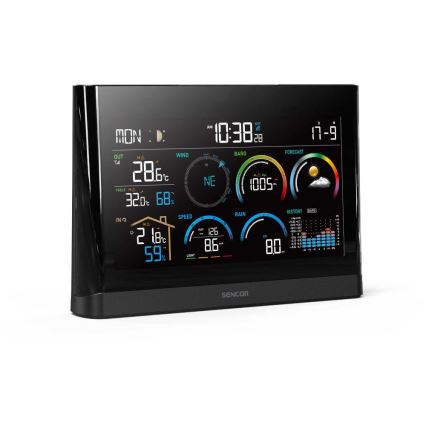 Sencor - Profesionāla meteoroloģiskā stacija ar krāsainu LCD ekrānu un modinātāja pulkstenis 5V/3xAAA + 3xAA