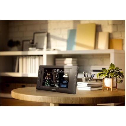 Sencor - Profesionāla meteostacija ar krāsainu LCD ekrānu un modinātāju 5V/1xCR2032 + 3xAA
