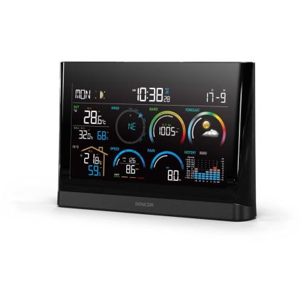 Sencor - Profesionāla meteostacija ar krāsainu LCD ekrānu un modinātāju 5V/3xAAA + 3xAA