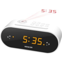 Sencor - Radio modinātājs ar LED ekrānu un projektoru 5W/230V balts