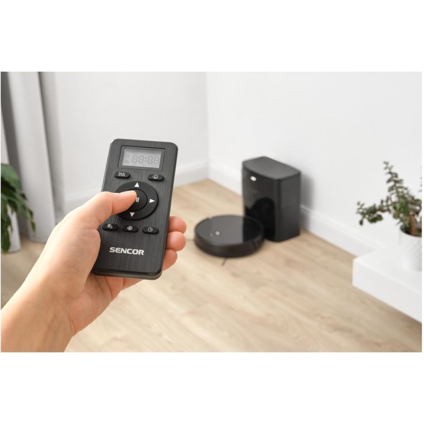 Sencor - Robotu putekļu sūcējs ar mopu 2v1, 16 W/2600 mAh, Wi-Fi, melns + tālvadības pults