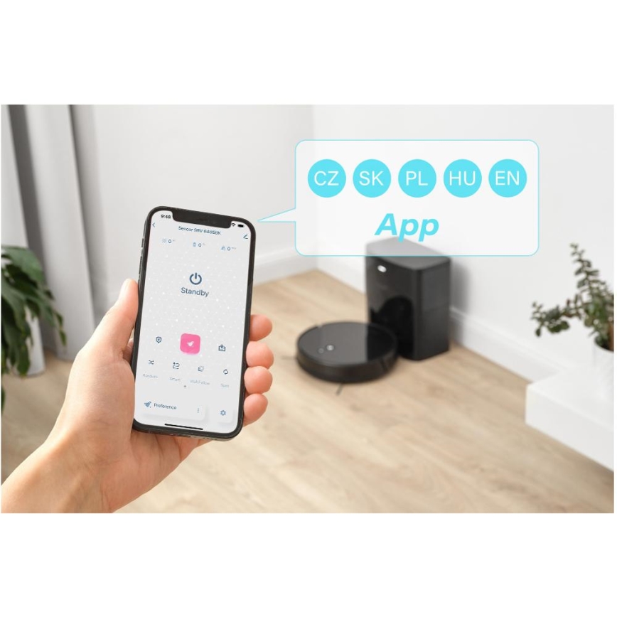 Sencor - Robotu putekļu sūcējs ar mopu 2v1, 16 W/2600 mAh, Wi-Fi, melns + tālvadības pults