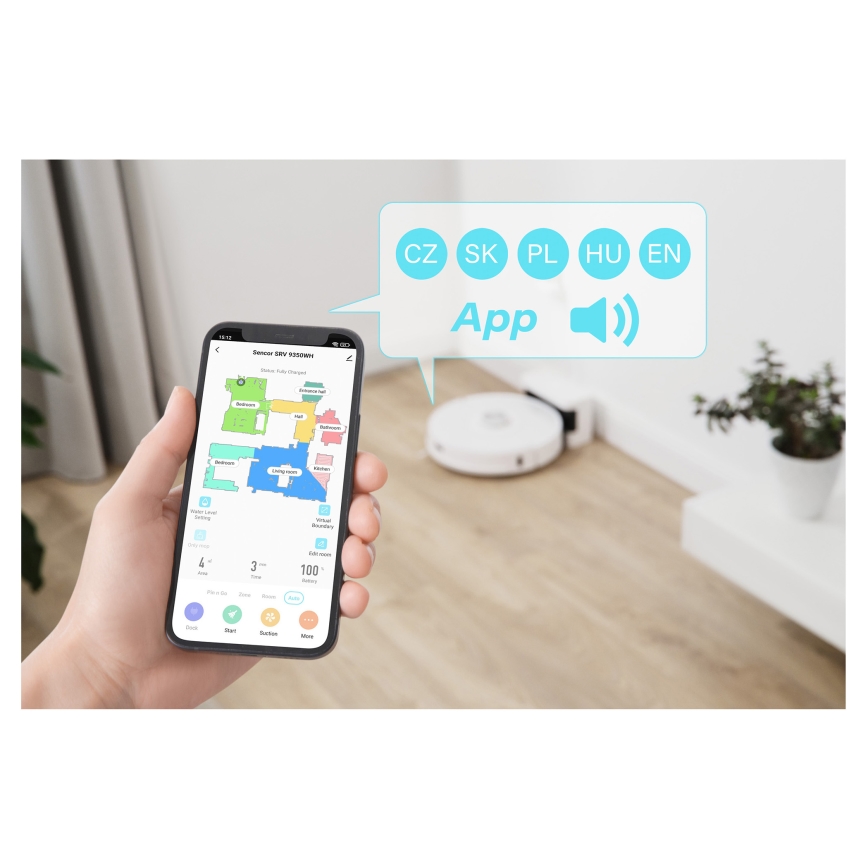 Sencor - robotsūcējs ar mopu 2 vienā, 50 W / 5000 mAh, Wi-Fi, balts + tālvadības pults