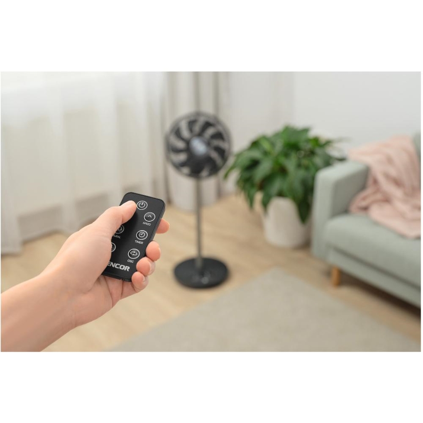 Sencor - Stāvošais ventilators 3D UltraSilent 26W/230V Wi-Fi melns + tālvadības pults