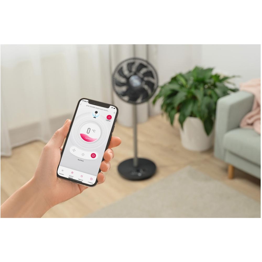 Sencor - Stāvošais ventilators 3D UltraSilent 26W/230V Wi-Fi melns + tālvadības pults