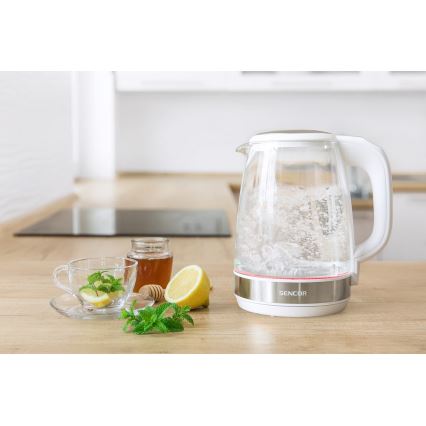 Sencor - Tējkanna ar termoregulāciju un LED apgaismojumu 2 l 2200W/230V balta