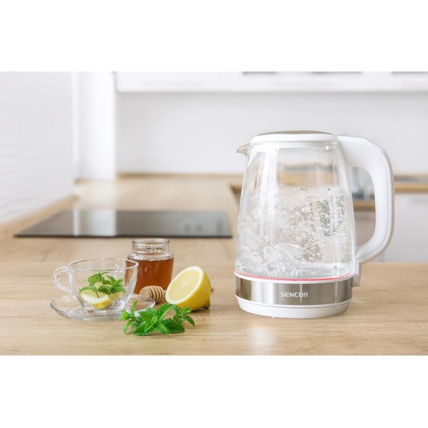 Sencor - Tējkanna ar termoregulāciju un LED apgaismojumu 2 l 2200W/230V balta