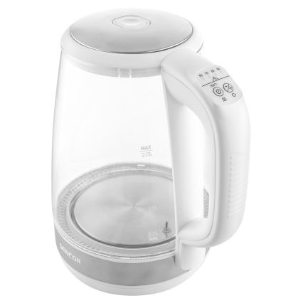 Sencor - Tējkanna ar termoregulāciju un LED apgaismojumu 2 l 2200W/230V balta