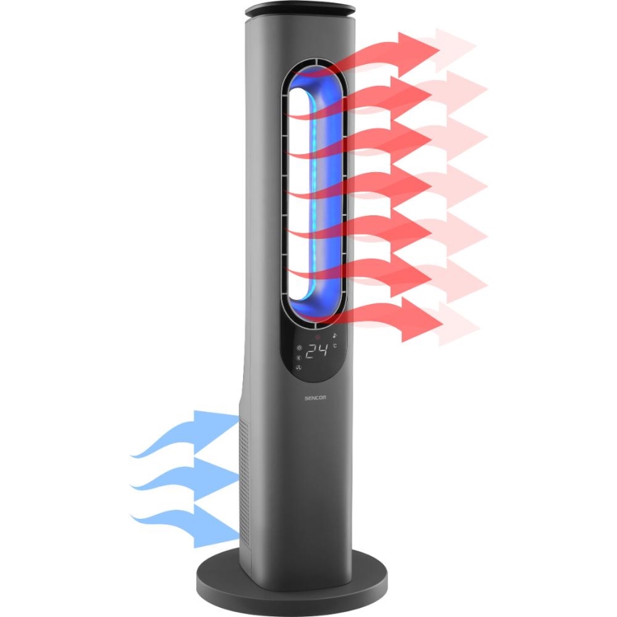 Sencor - Torņa bezlāpstiņu keramiskais ventilators 1200/2000W/230V antracīts + tālvadības pults