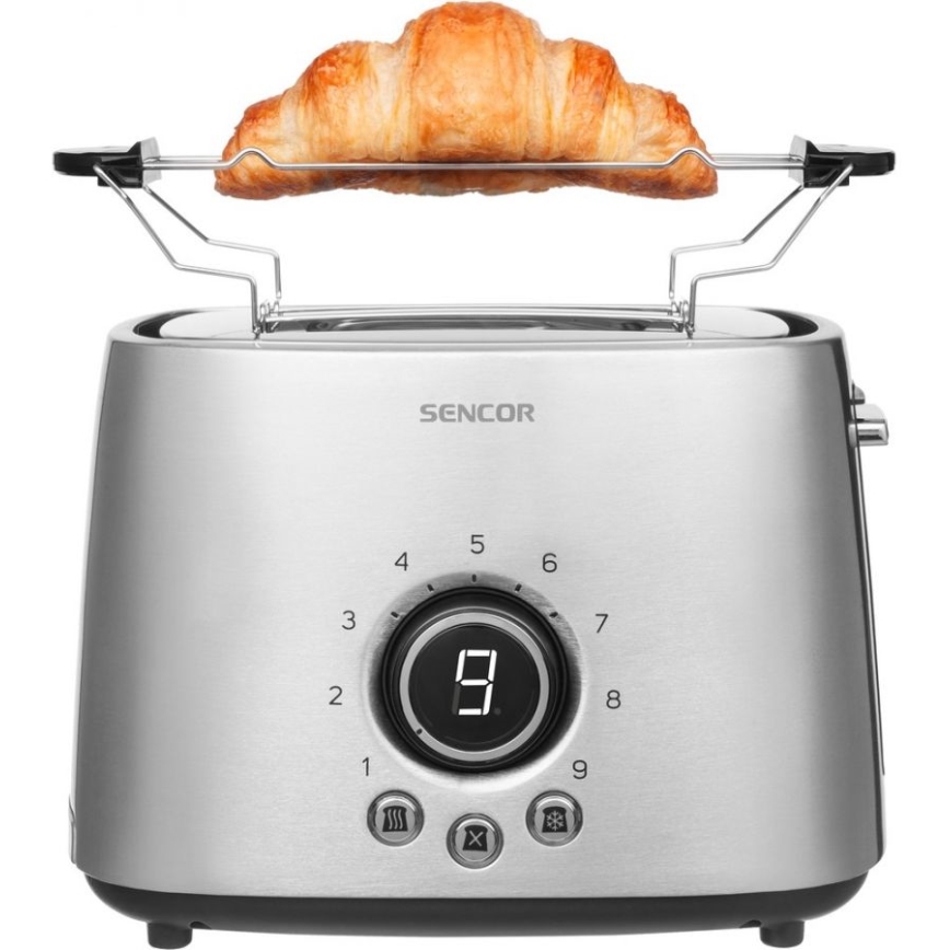 Sencor - Tosteris ar divām atverēm un uzsildīšanu 1000W/230V sudraba