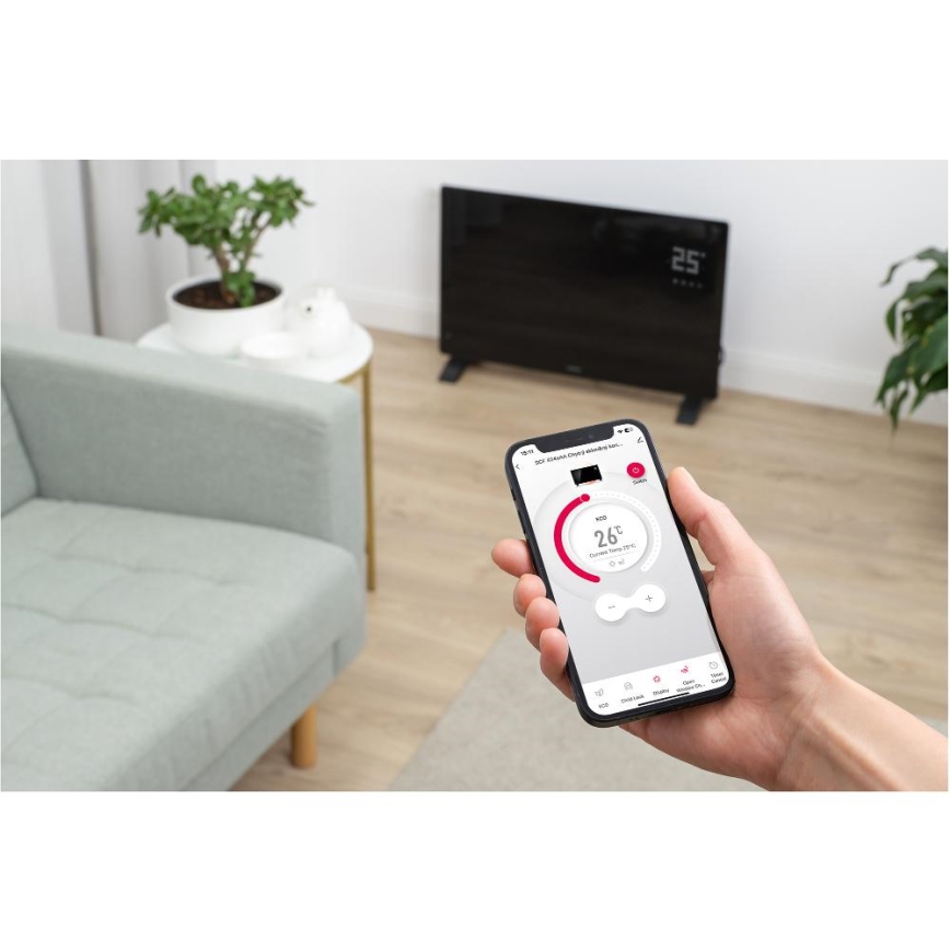 Sencor - Viedais elektriskais konvektors/sildītājs 2000W/230V IP24 Wi-Fi melns + tālvadības pults