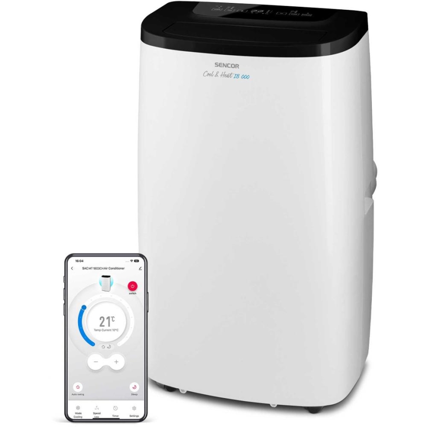 Sencor - Viedais pārnēsājamais gaisa kondicionieris 4 vienā ar pilnu piederumu komplektu 1750W/230V 18000 BTU Wi‑Fi balts + tālvadības pults