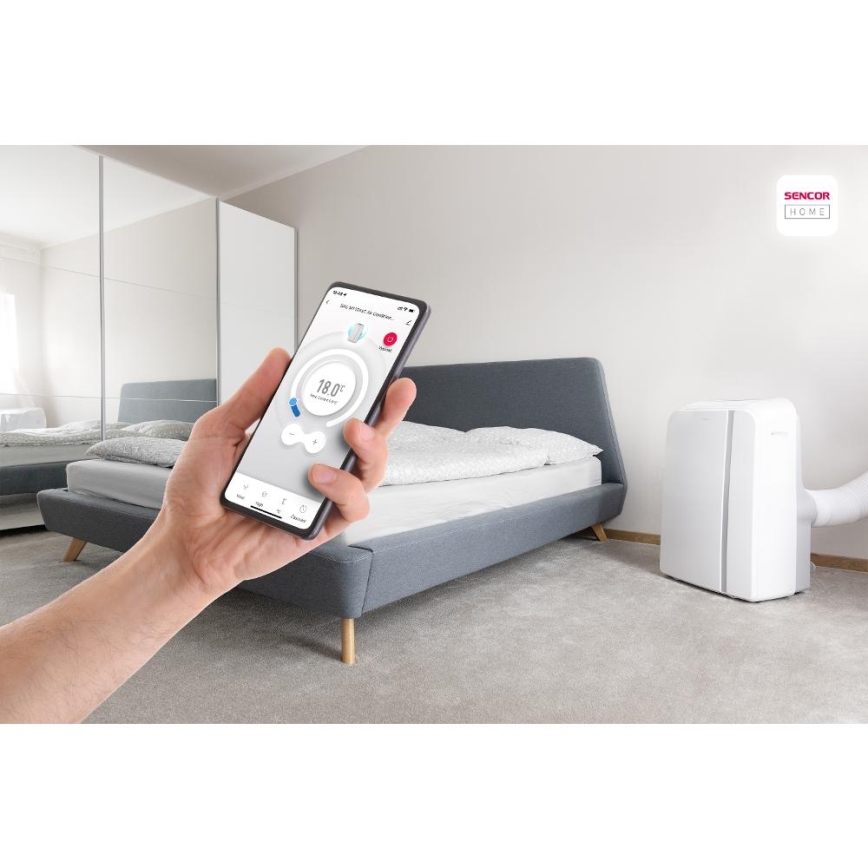 Sencor - Viedais mobilais gaisa kondicionieris 3in1, ieskaitot visus piederumus 1450W/230V 12000 BTU Wi-Fi balta + tālvadības pults