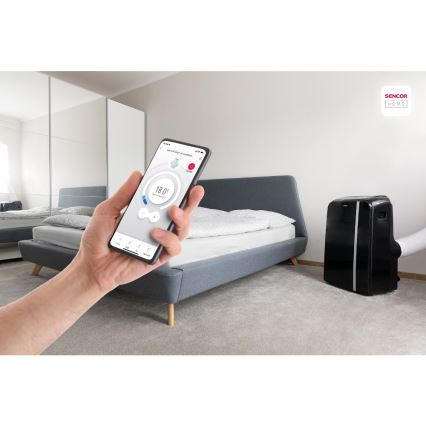 Sencor - Viedais mobilais gaisa kondicionieris 3in1, ieskaitot visus piederumus 1450W/230V 12000 BTU Wi-Fi melna + tālvadības pults