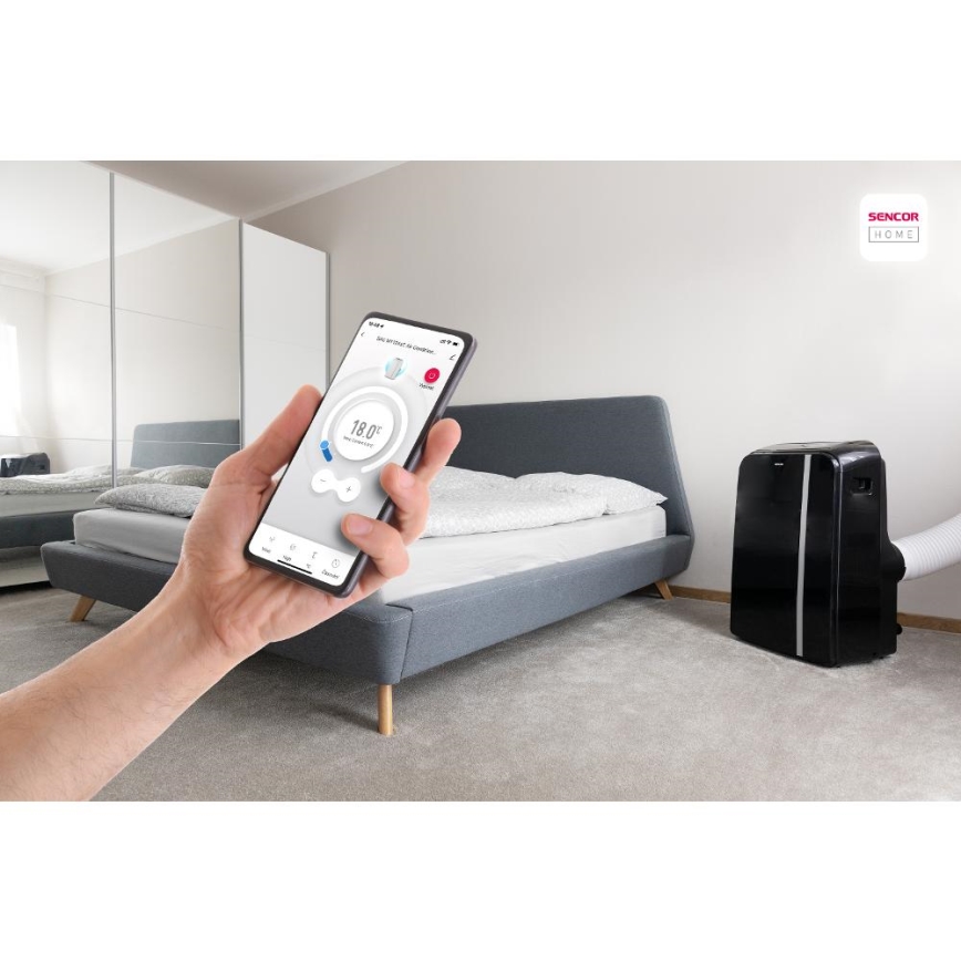 Sencor - Viedais mobilais gaisa kondicionieris 3in1, ieskaitot visus piederumus 1450W/230V 12000 BTU Wi-Fi melna + tālvadības pults