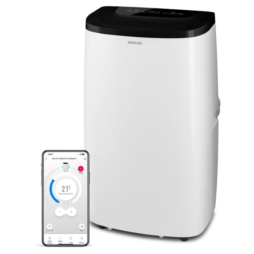 Sencor - Vieds portatīvais gaisa kondicionieris 4 vienā ar pilnu piederumu komplektu 1700W/230V 12000 BTU Wi‑Fi balts + tālvadības pults