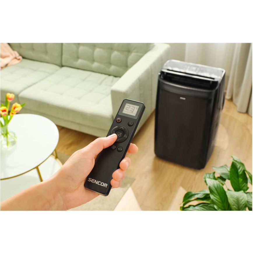 Sencor - Viedais mobilais gaisa kondicionieris iekļauti visi piederumi 900W/230V 9000 BTU Wi-Fi melna + tālvadības pults