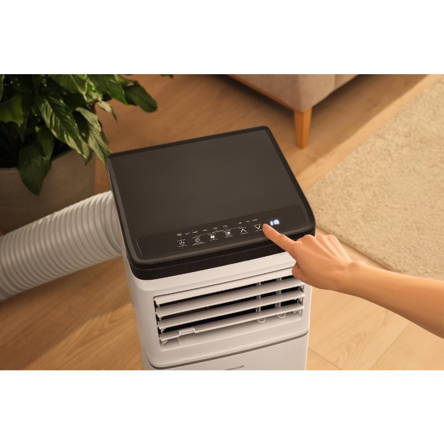 Sencor - Viedais pārnēsājamais gaisa kondicionieris 3 vienā ar pilnu piederumu komplektu 760W/230V 7000 BTU Wi-Fi balts + tālvadības pults