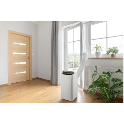Sencor - Viedais portatīvais gaisa kondicionieris 5‑vienā ar pilnu piederumu komplektu, 733W/230V, 9000 BTU, Wi‑Fi, balts + tālvadība