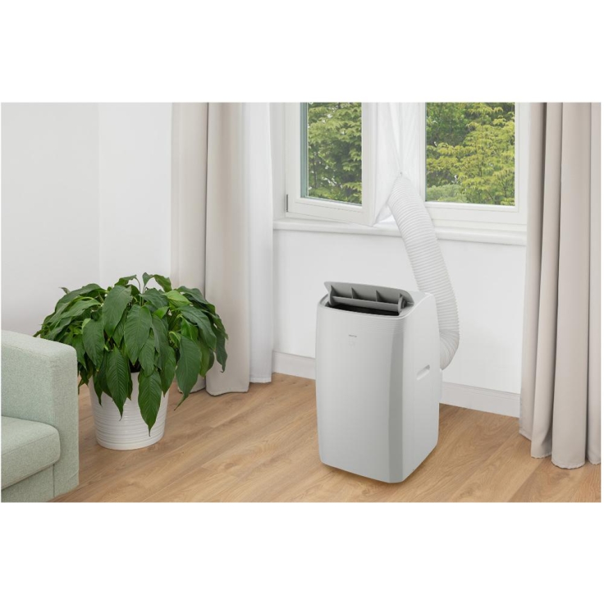Sencor - Viedais portatīvais gaisa kondicionieris 5‑vienā ar pilnu piederumu komplektu, 733W/230V, 9000 BTU, Wi‑Fi, balts + tālvadība