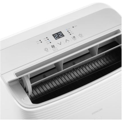 Sencor - Viedais portatīvais gaisa kondicionieris 5‑vienā ar pilnu piederumu komplektu, 733W/230V, 9000 BTU, Wi‑Fi, balts + tālvadība