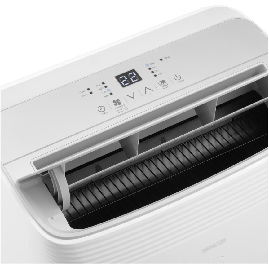 Sencor - Viedais portatīvais gaisa kondicionieris 5‑vienā ar pilnu piederumu komplektu, 733W/230V, 9000 BTU, Wi‑Fi, balts + tālvadība