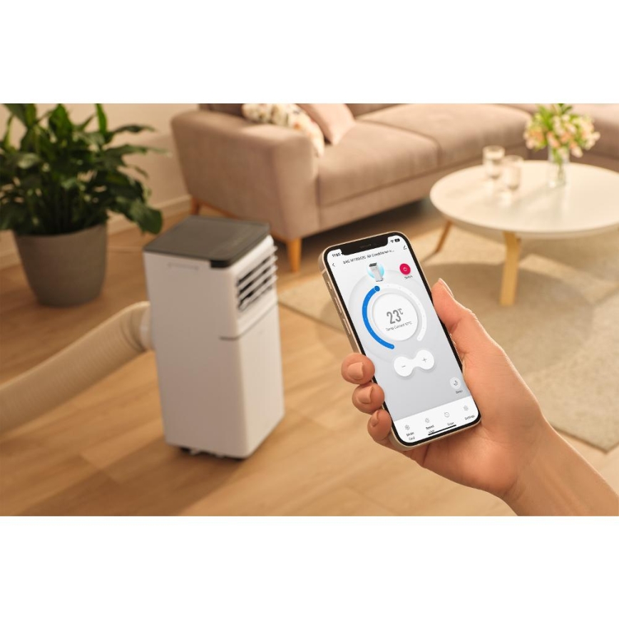 Sencor - Viedais portatīvais gaisa kondicionieris 3 vienā, ieskaitot pilnu piederumu komplektu 815W/230V 8000 BTU Wi-Fi balts + tālvadības pults