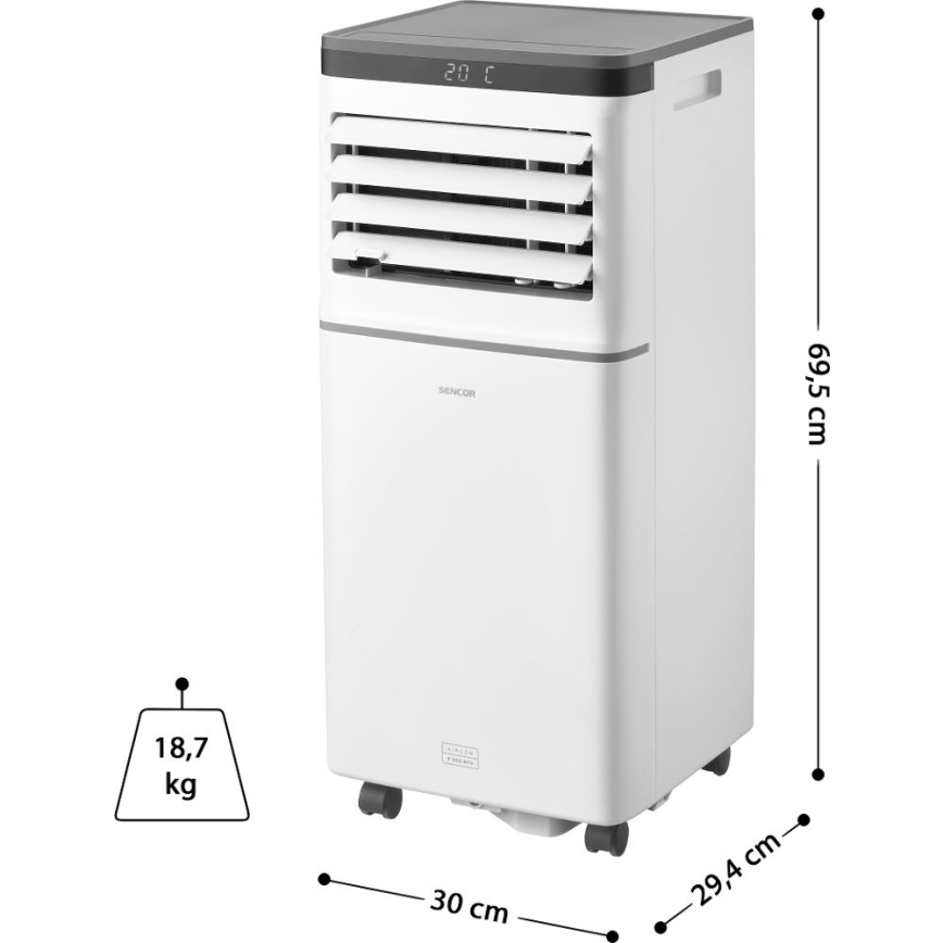 Sencor - Viedais portatīvais gaisa kondicionieris 3 vienā, ieskaitot pilnu piederumu komplektu 815W/230V 8000 BTU Wi-Fi balts + tālvadības pults