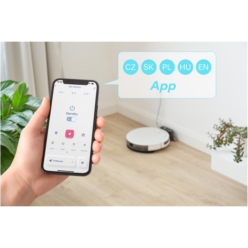 Sencor - Viedais robota putekļu sūcējs ar mopu 2in1 28W/2600 mAh Wi-Fi balta + tālvadības pults