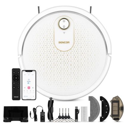 Sencor - Viedais robota putekļu sūcējs ar mopu 2in1 28W/2600 mAh Wi-Fi balta + tālvadības pults