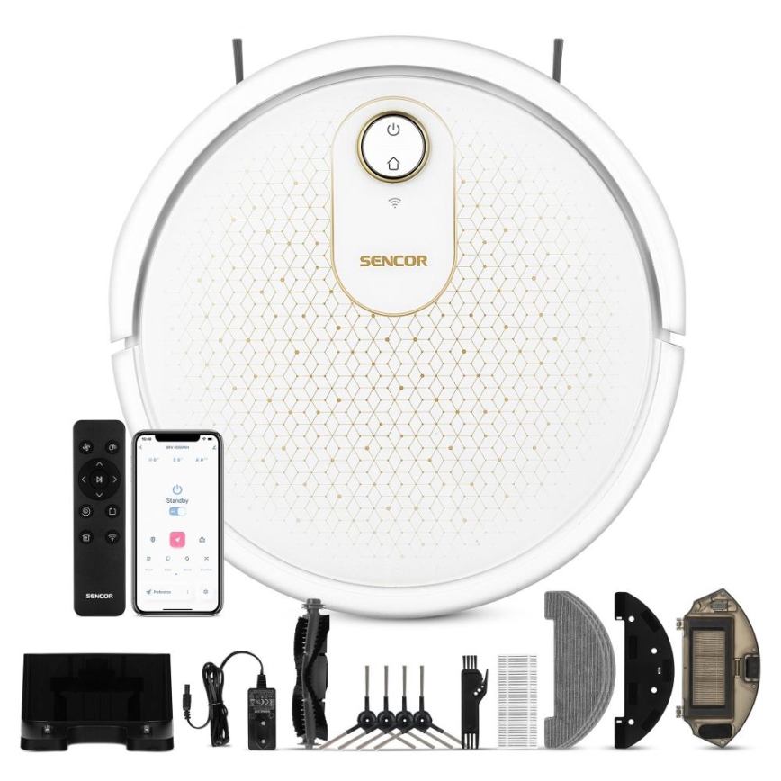 Sencor - Viedais robota putekļu sūcējs ar mopu 2in1 28W/2600 mAh Wi-Fi balta + tālvadības pults