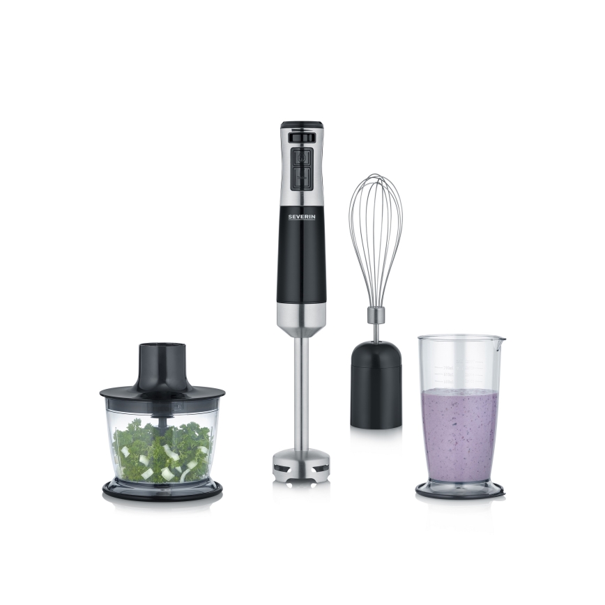 Severin SM 3772 - Rokas blenderis ar piederumiem 600W/230V nerūsējošā tērauda/melna