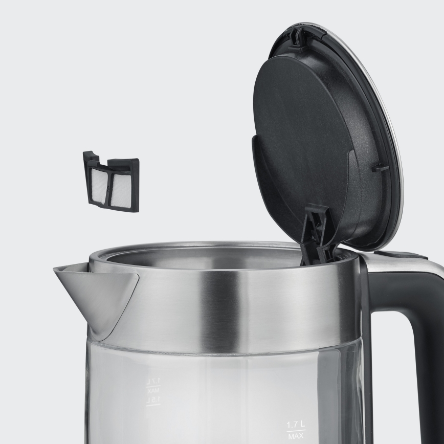 Severin WK 3420 - Ātrā elektriskā tējkanna 1,7 l, 2200 W / 230 V, nerūsējošais tērauds/stikls