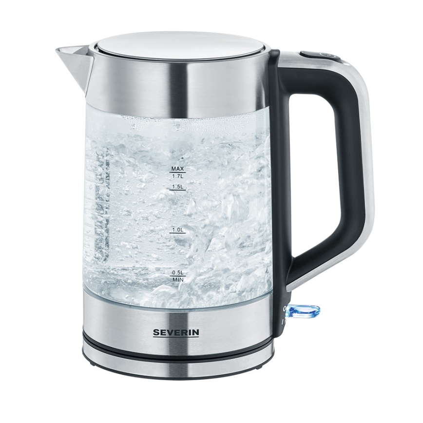 Severin WK 3420 - Ātrā elektriskā tējkanna 1,7 l, 2200 W / 230 V, nerūsējošais tērauds/stikls