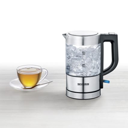 Severin WK 3472 - Ātrvārāmā tējkanna 0,5 l, 1100 W/230 V, nerūsējošais tērauds/stikls