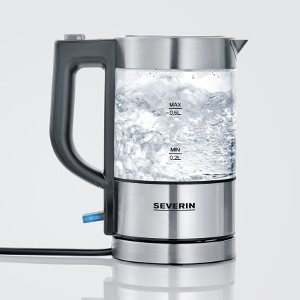 Severin WK 3472 - Ātrvārāmā tējkanna 0,5 l, 1100 W/230 V, nerūsējošais tērauds/stikls