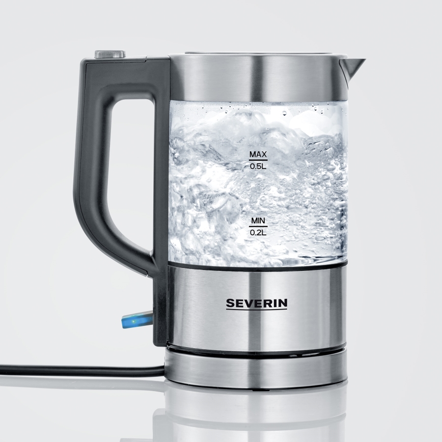 Severin WK 3472 - Ātrvārāmā tējkanna 0,5 l, 1100 W/230 V, nerūsējošais tērauds/stikls
