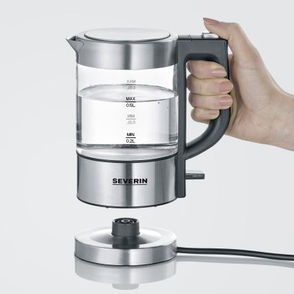 Severin WK 3472 - Ātrvārāmā tējkanna 0,5 l, 1100 W/230 V, nerūsējošais tērauds/stikls