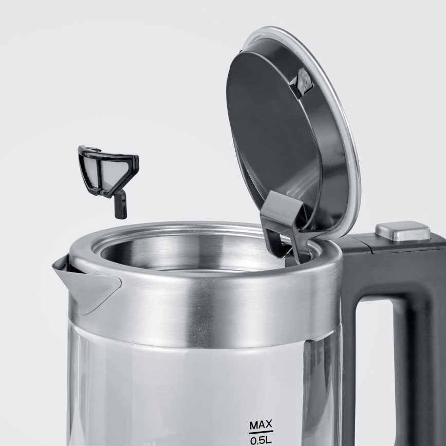 Severin WK 3472 - Ātrvārāmā tējkanna 0,5 l, 1100 W/230 V, nerūsējošais tērauds/stikls