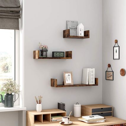SHELFY sienas plauktu komplekts (3x), brūni