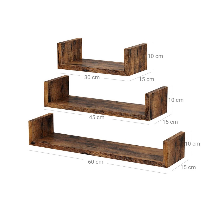 SHELFY sienas plauktu komplekts (3x), brūni
