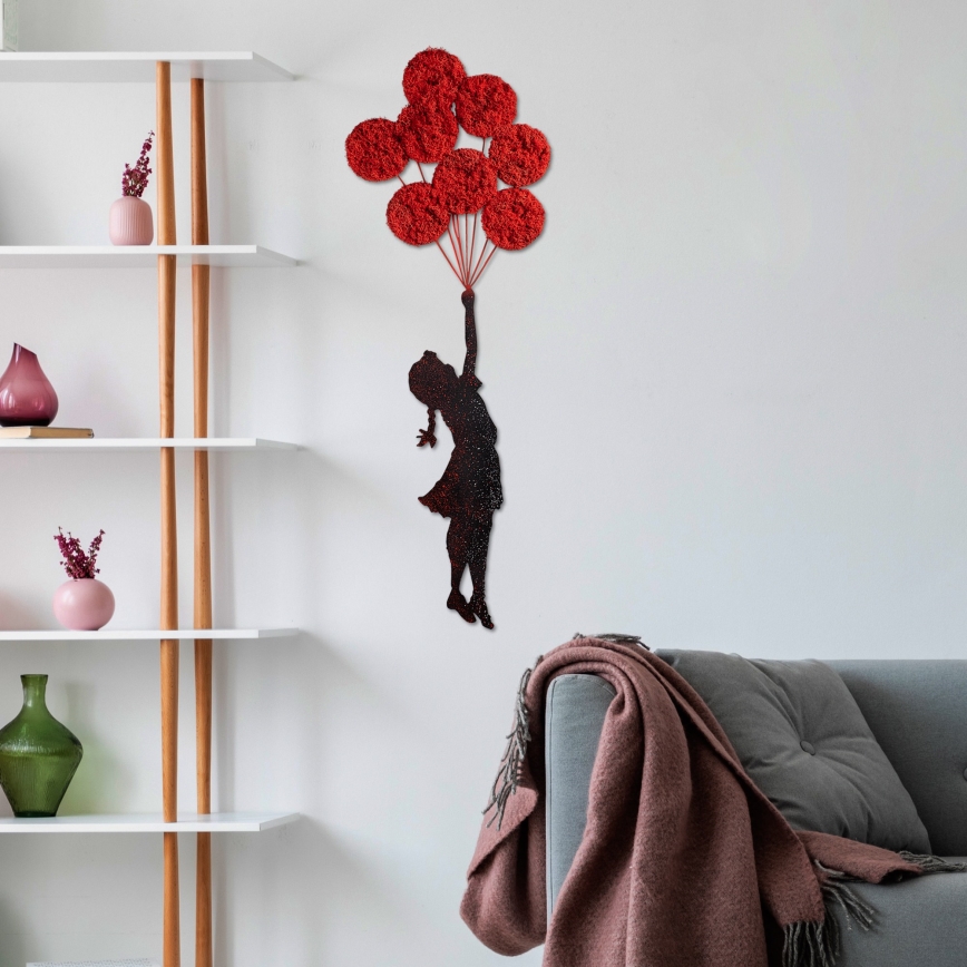 Sienas dekorācija 100x34 cm meitene metāls/sūnas