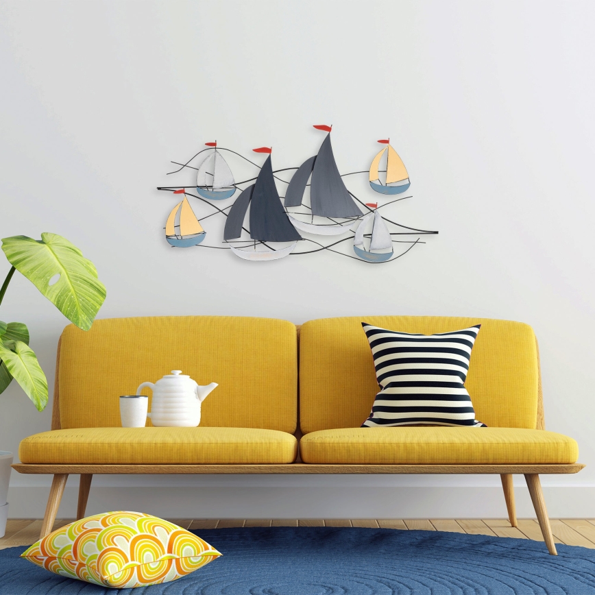 Sienas dekorācija 120x60 cm buru laivas metāls