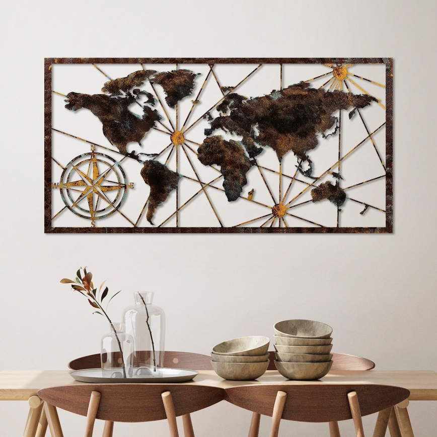 Sienas dekorācija 120x60 cm pasaules karte metāls