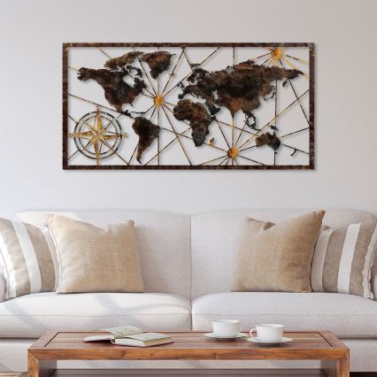 Sienas dekorācija 120x60 cm pasaules karte metāls