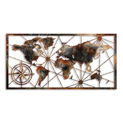 Sienas dekorācija 120x60 cm pasaules karte metāls