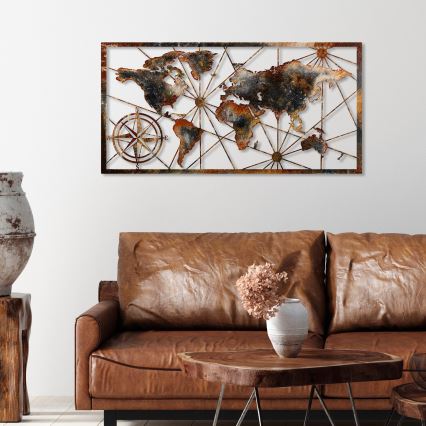 Sienas dekorācija 120x60 cm pasaules karte metāls