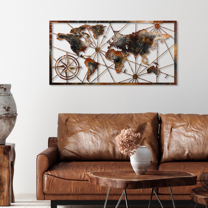 Sienas dekorācija 120x60 cm pasaules karte metāls